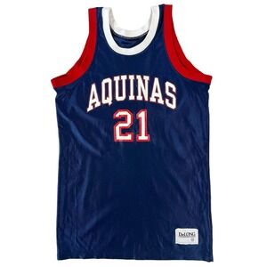 VTG DeLong Men‎ Aquinas Blue Basketball Jersey Sz 40